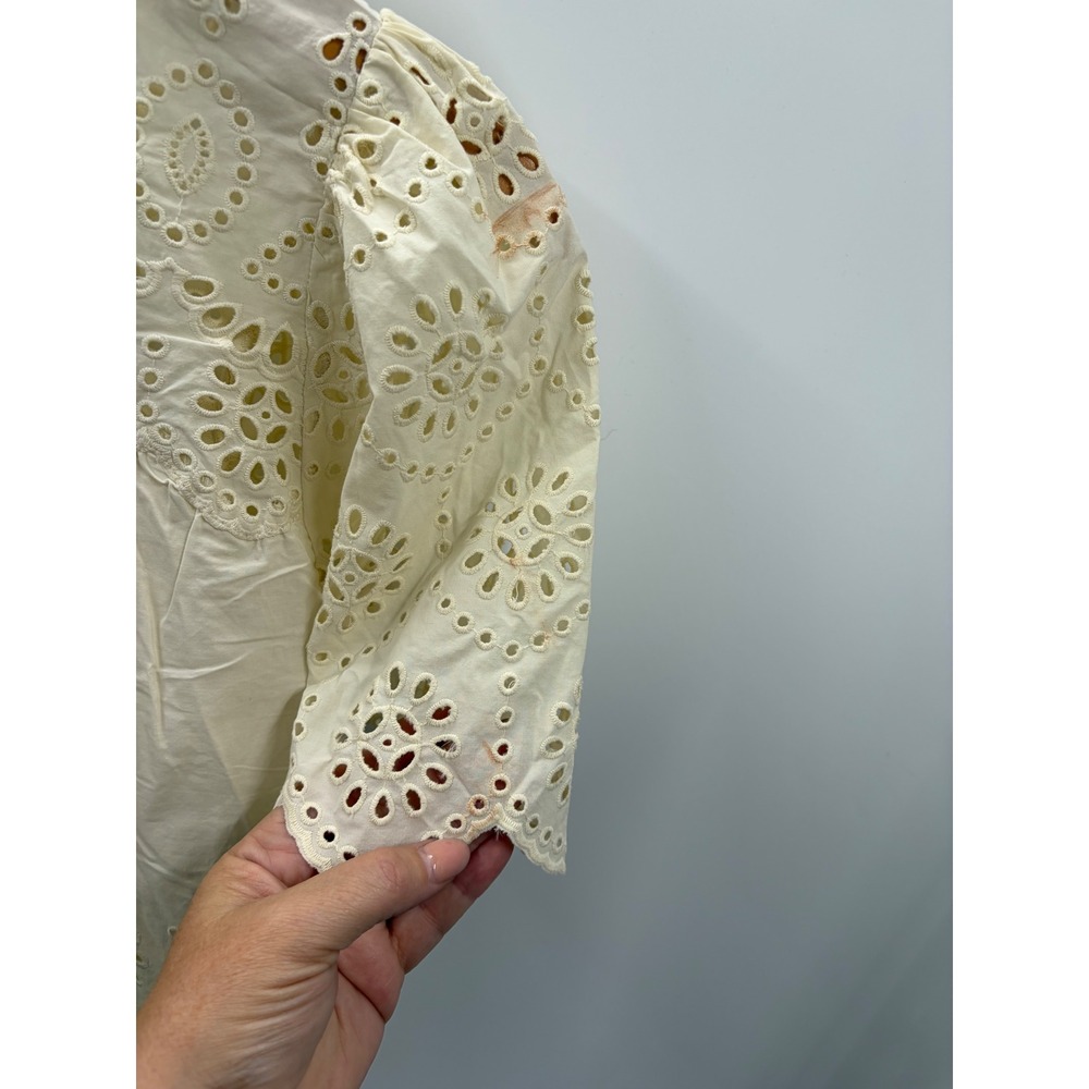 T Tahari Womens Cream Cotton Eyelet Embroidered Mock Neck Blouse Small NWT - Picture 12 of 12